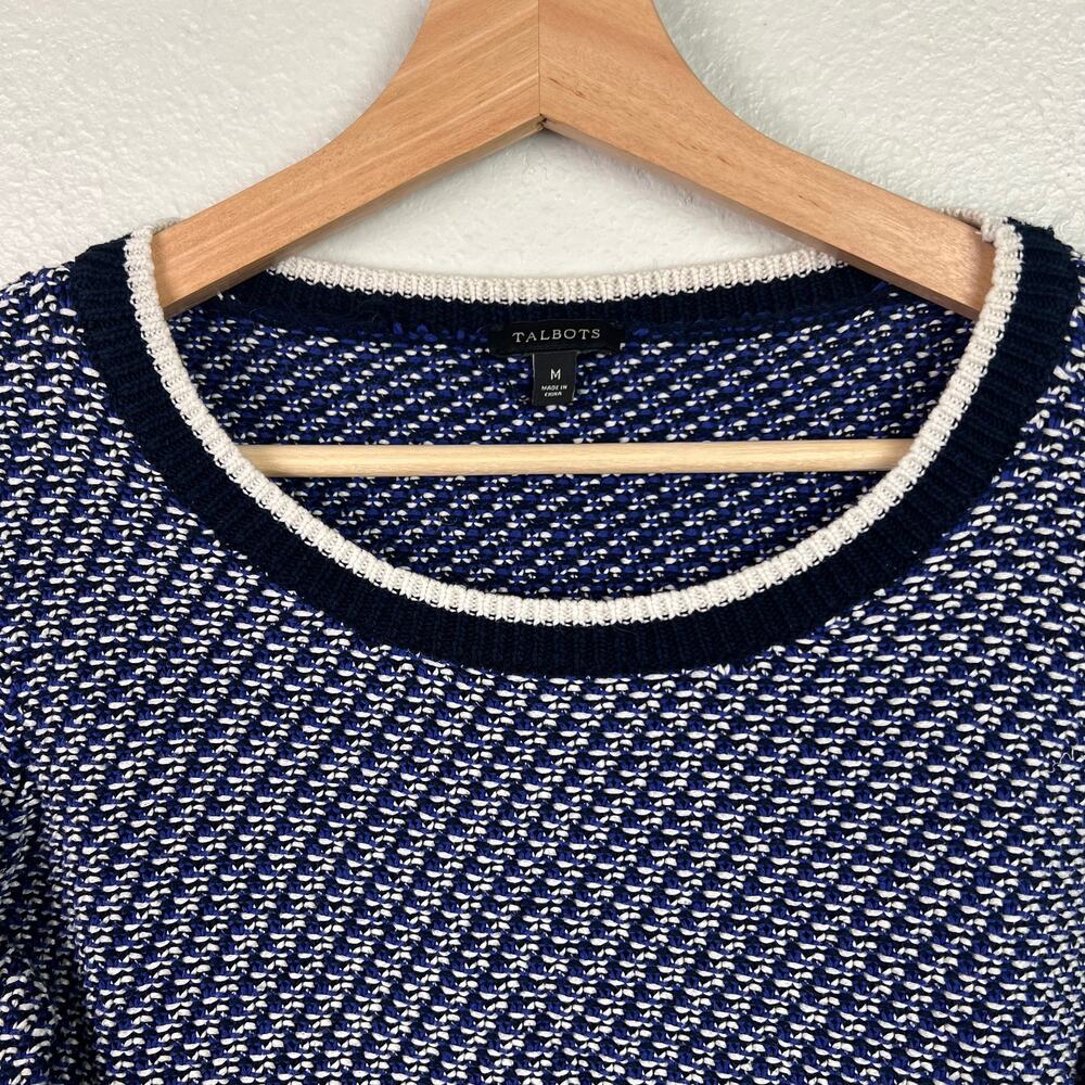 Talbots Women's Medium Navy, Blue and White Scoop Neck Pullover Cotton Sweater - Picture 2 of 6